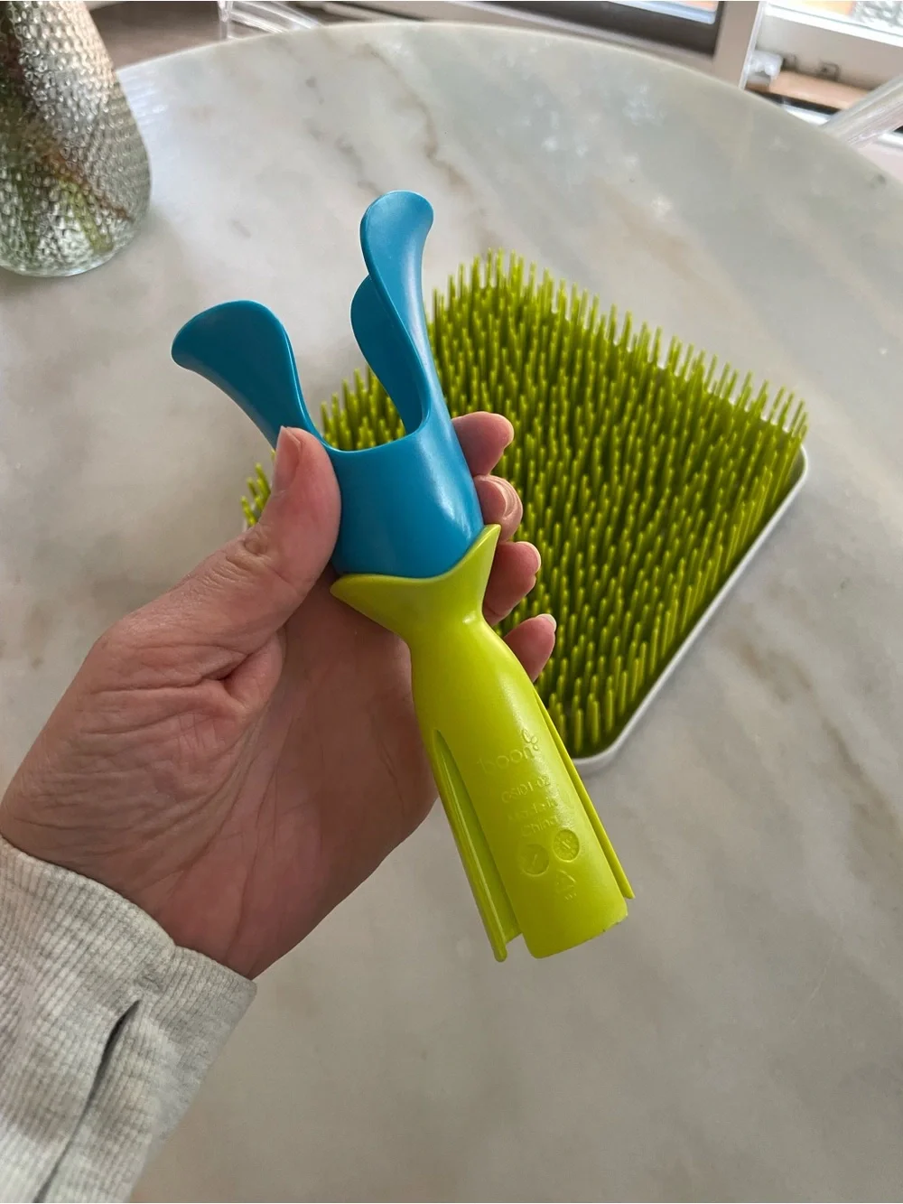 Blue & Lime Bottle Drying Rack with Grass Insert